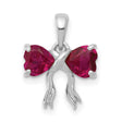 Polished Created Ruby Bow Charm Pendant in Real 14k White Gold