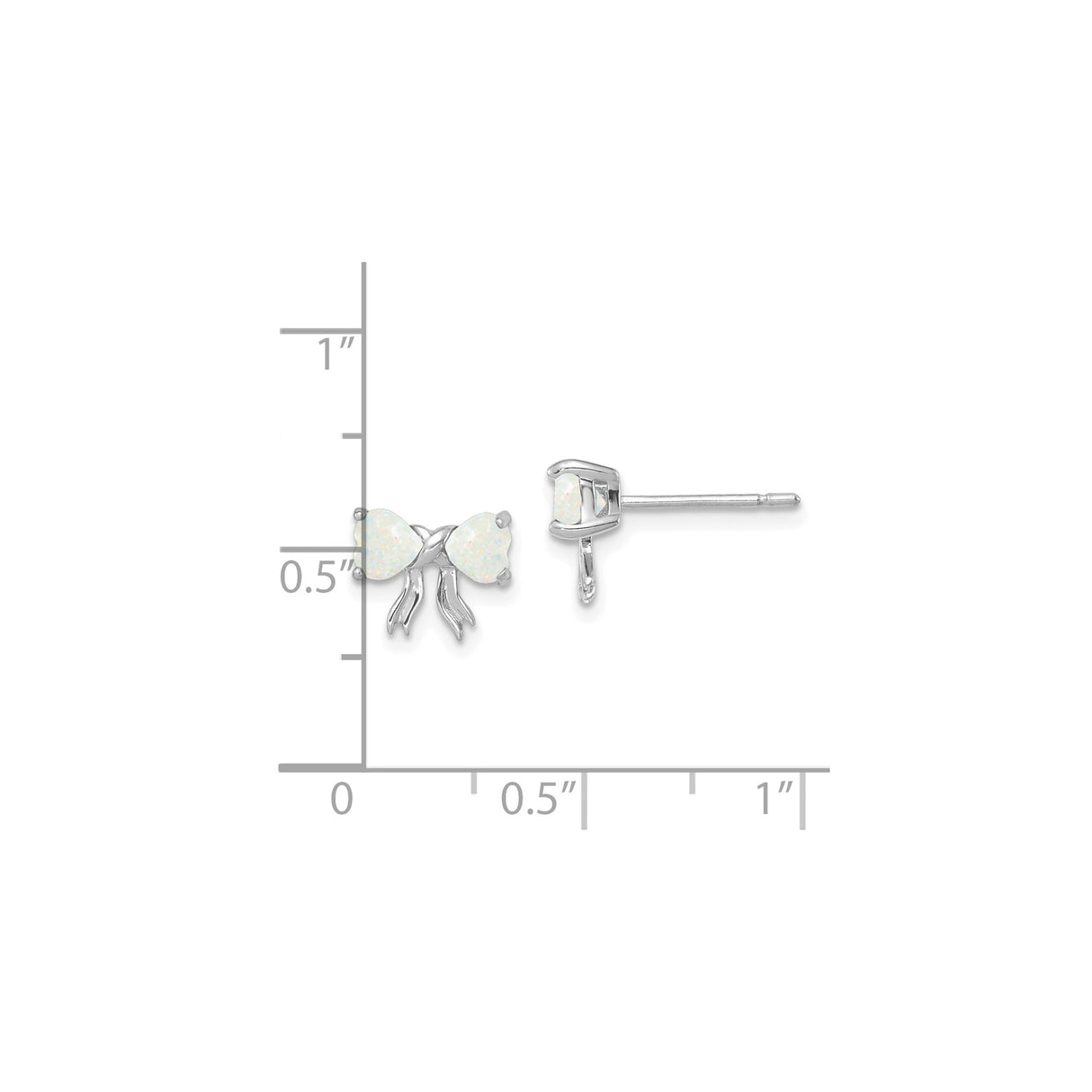 14k White Gold Bow Stud Earrings with Heart Shaped Created Opal Stones for Women