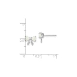 14k White Gold Bow Stud Earrings with Heart Shaped Created Opal Stones for Women
