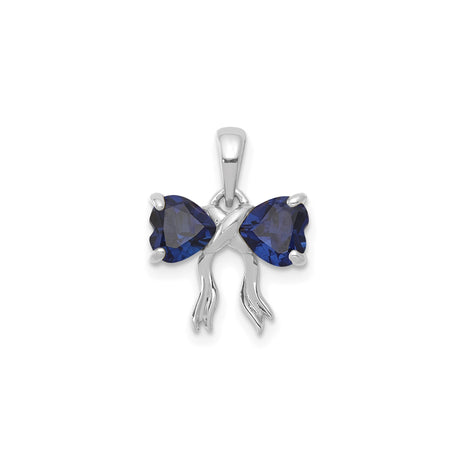 14k White Gold Heart Pendant with Lab Created Sapphire Bow Design