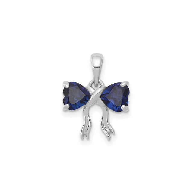 14k White Gold Heart Pendant with Lab Created Sapphire Bow Design