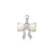 14k White Gold Pendant with Heart-Shaped Lab Created Opal, Double Heart Ribbon Design