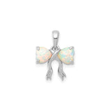 14k White Gold Pendant with Heart-Shaped Lab Created Opal, Double Heart Ribbon Design