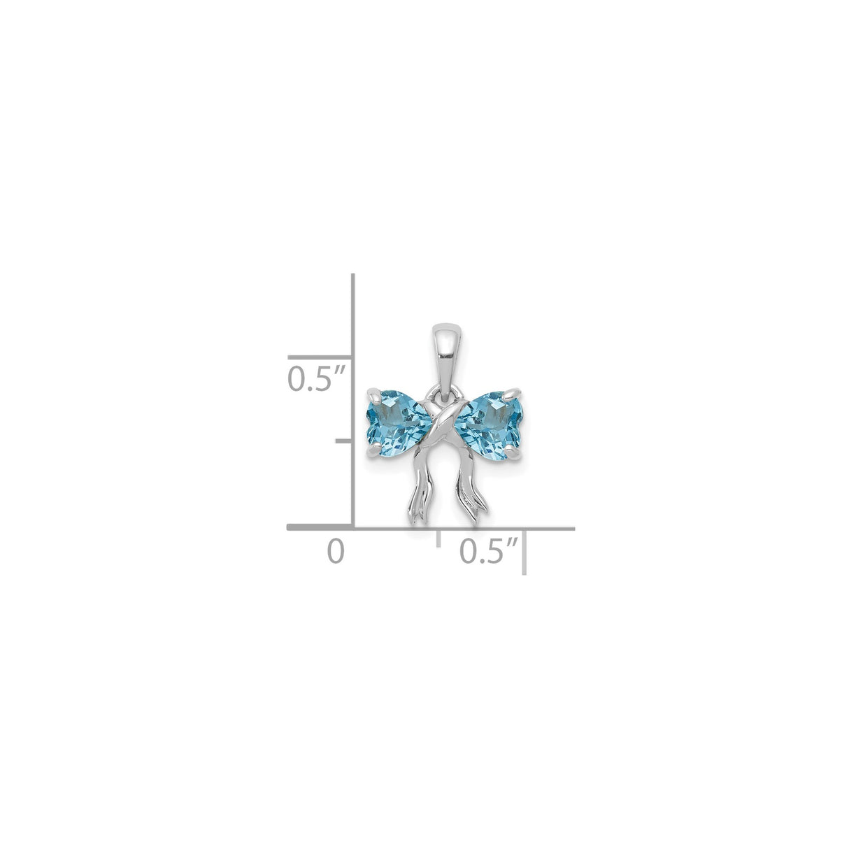 14k White Gold Heart Shaped Bow Pendant with Swiss Blue Topaz Gemstones