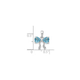 14k White Gold Heart Shaped Bow Pendant with Swiss Blue Topaz Gemstones