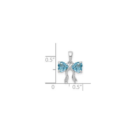 14k White Gold Heart Shaped Bow Pendant with Swiss Blue Topaz Gemstones