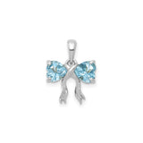 14k White Gold Heart Shaped Bow Pendant with Swiss Blue Topaz Gemstones