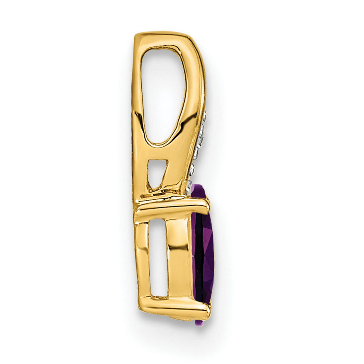 Amethyst and Diamond Charm Pendant in Real 14k Yellow Gold