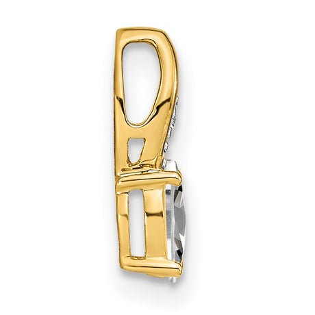 White Topaz and Diamond Charm Pendant in Real 14k Yellow Gold