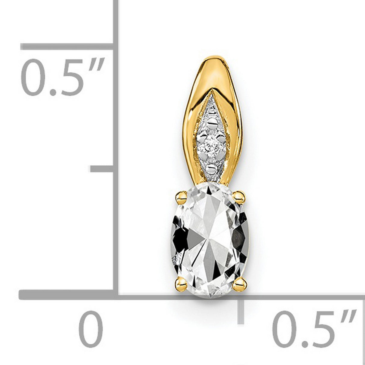 White Topaz and Diamond Charm Pendant in Real 14k Yellow Gold