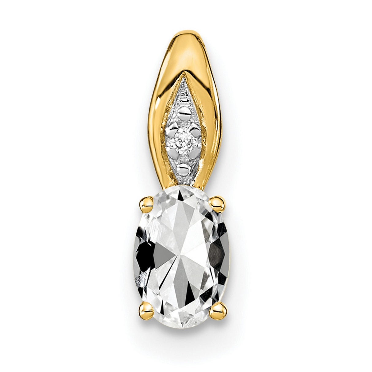 White Topaz and Diamond Charm Pendant in Real 14k Yellow Gold