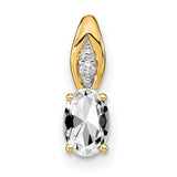 White Topaz and Diamond Charm Pendant in Real 14k Yellow Gold