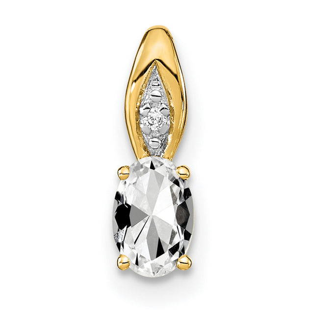 White Topaz and Diamond Charm Pendant in Real 14k Yellow Gold