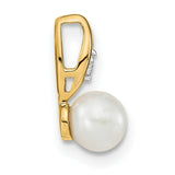 FW Cultured Pearl and Diamond Charm Pendant in Real 14k Yellow Gold