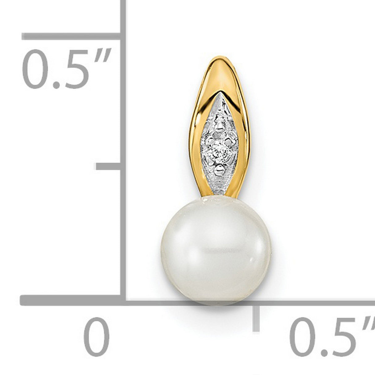 FW Cultured Pearl and Diamond Charm Pendant in Real 14k Yellow Gold