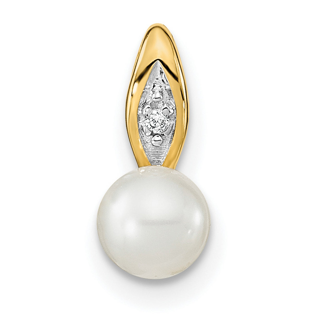 FW Cultured Pearl and Diamond Charm Pendant in Real 14k Yellow Gold