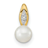FW Cultured Pearl and Diamond Charm Pendant in Real 14k Yellow Gold