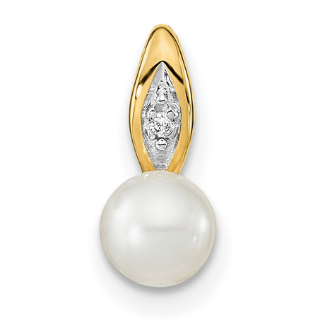 FW Cultured Pearl and Diamond Charm Pendant in Real 14k Yellow Gold