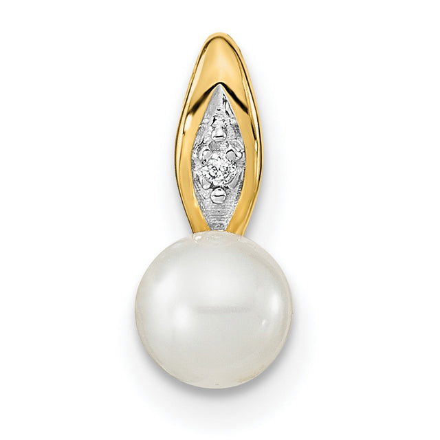 FW Cultured Pearl and Diamond Charm Pendant in Real 14k Yellow Gold