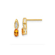 14k Yellow Gold Stud Earrings with Oval Citrine and Marquise Diamond Accents