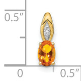 Citrine and Diamond Charm Pendant in Real 14k Yellow Gold