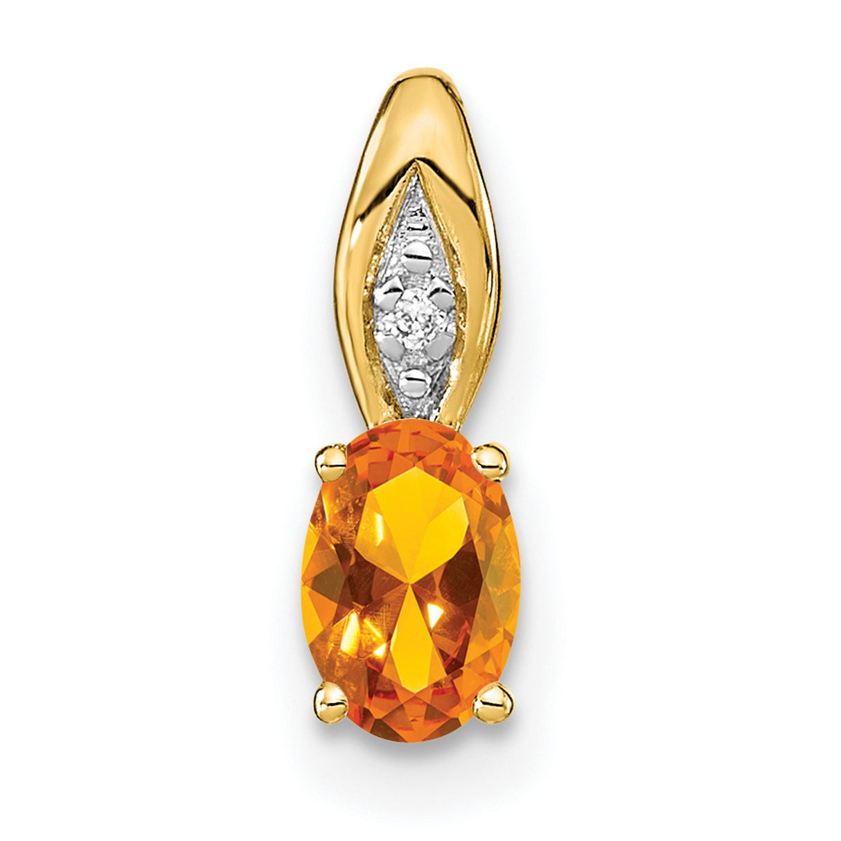 Citrine and Diamond Charm Pendant in Real 14k Yellow Gold