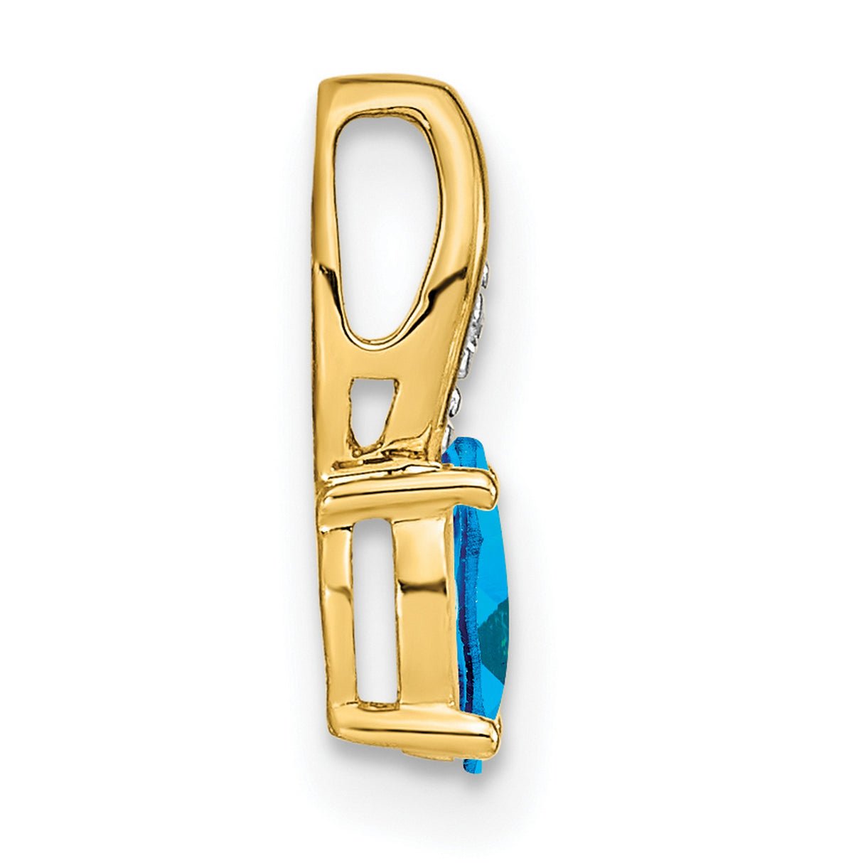 Blue Topaz and Diamond Charm Pendant in Real 14k Yellow Gold
