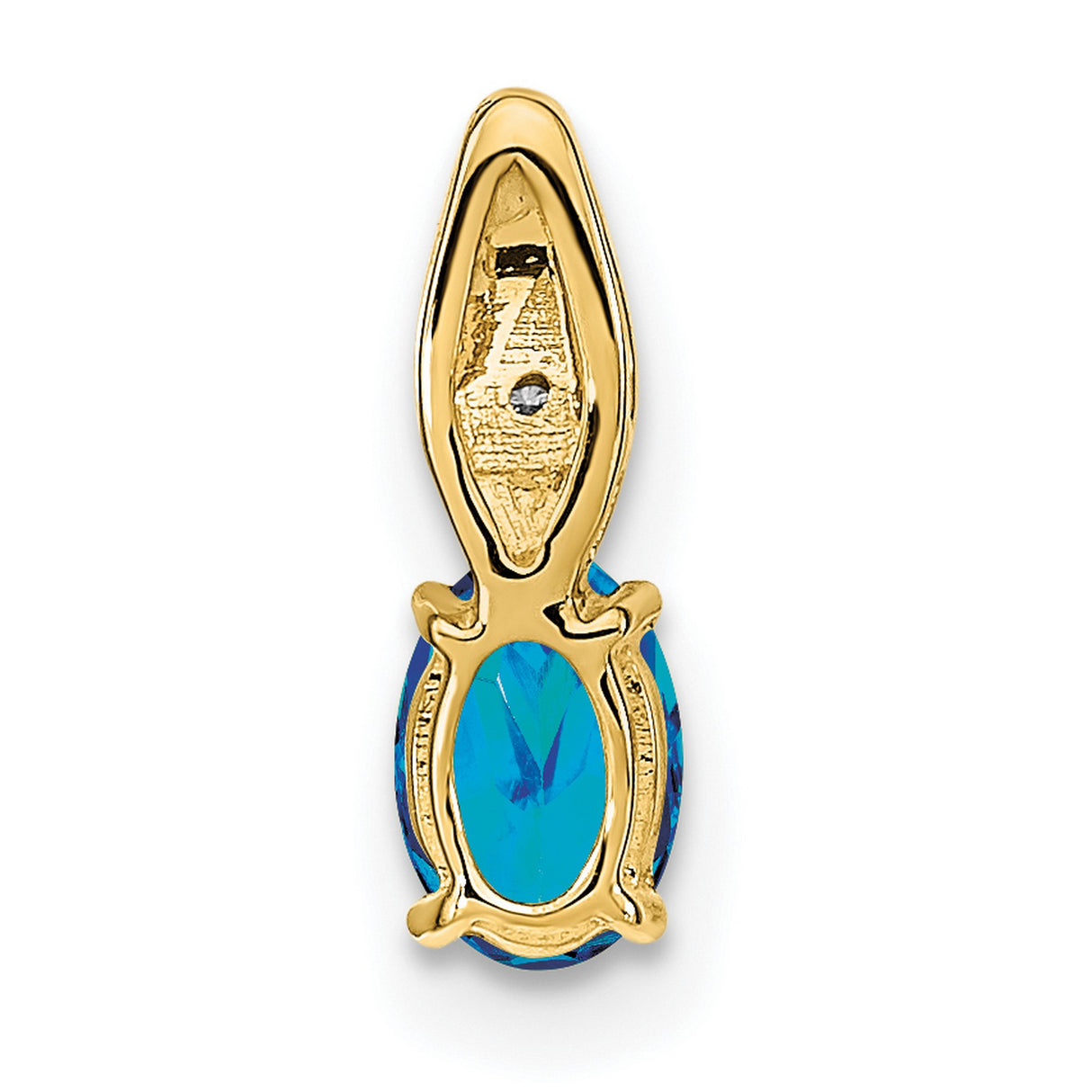Blue Topaz and Diamond Charm Pendant in Real 14k Yellow Gold