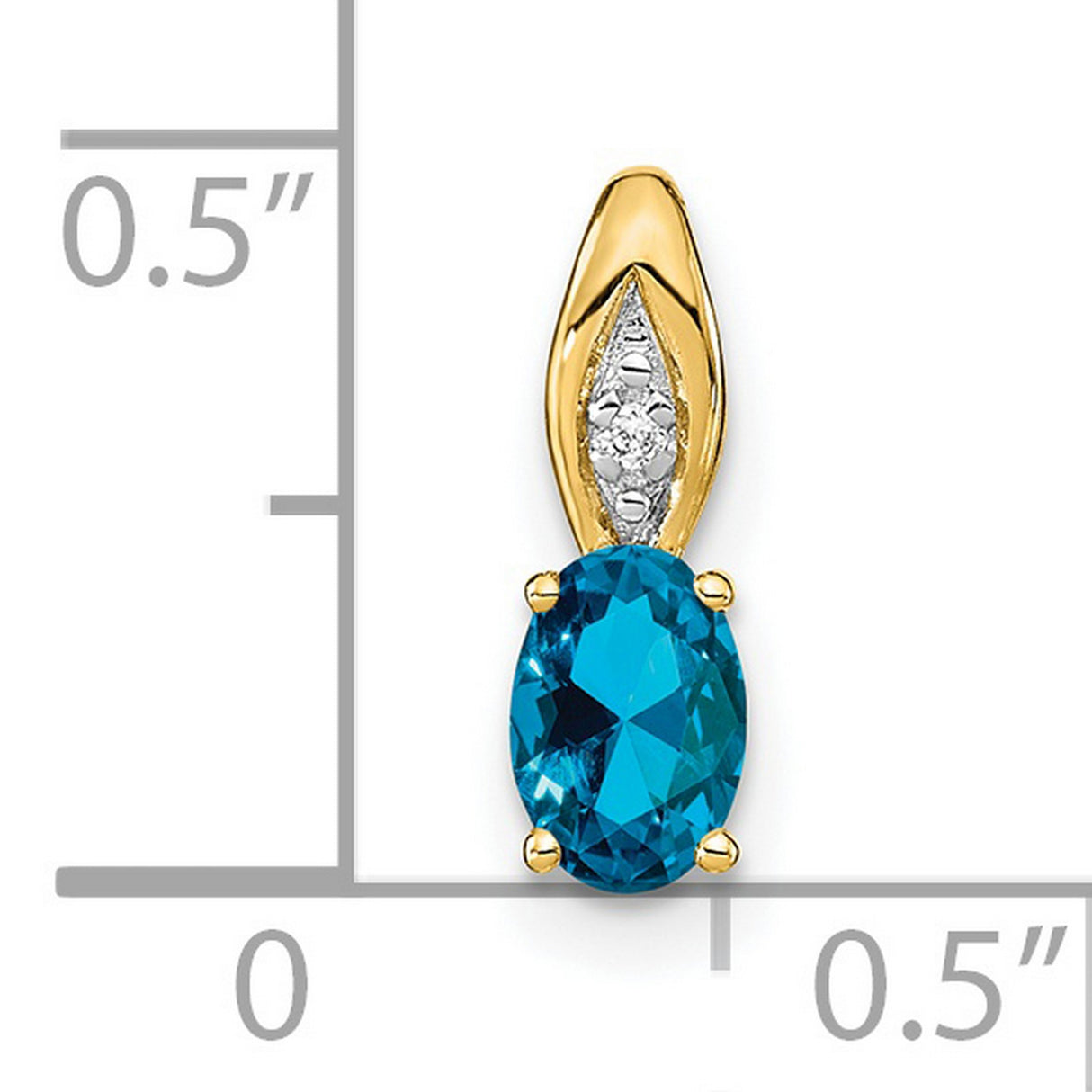 Blue Topaz and Diamond Charm Pendant in Real 14k Yellow Gold