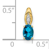 Blue Topaz and Diamond Charm Pendant in Real 14k Yellow Gold