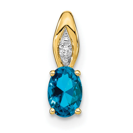 Blue Topaz and Diamond Charm Pendant in Real 14k Yellow Gold
