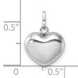 14k White Gold Heart Pendant, Minimalist Polished Design with Smooth Finish for Women