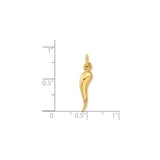 14k Yellow Gold Italian Horn Pendant with Cornicello Amulet Charm for Good Luck and Protection