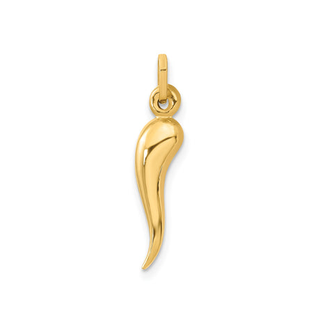 14k Yellow Gold Italian Horn Pendant with Cornicello Amulet Charm for Good Luck and Protection