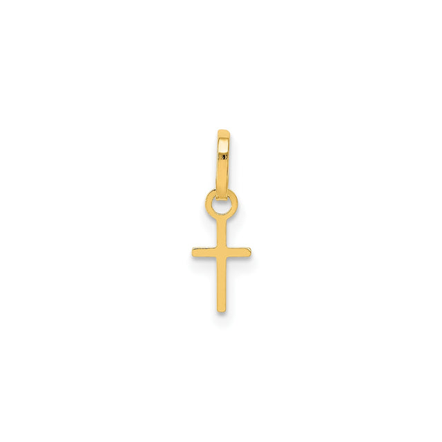 14k Yellow Gold Cross Pendant, Simple Minimalist Christian Charm for Women