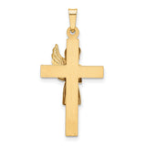 Angel Praying Yellow Gold Hollow Cross Charm Pendant in Real 14k Multi-Tone Gold