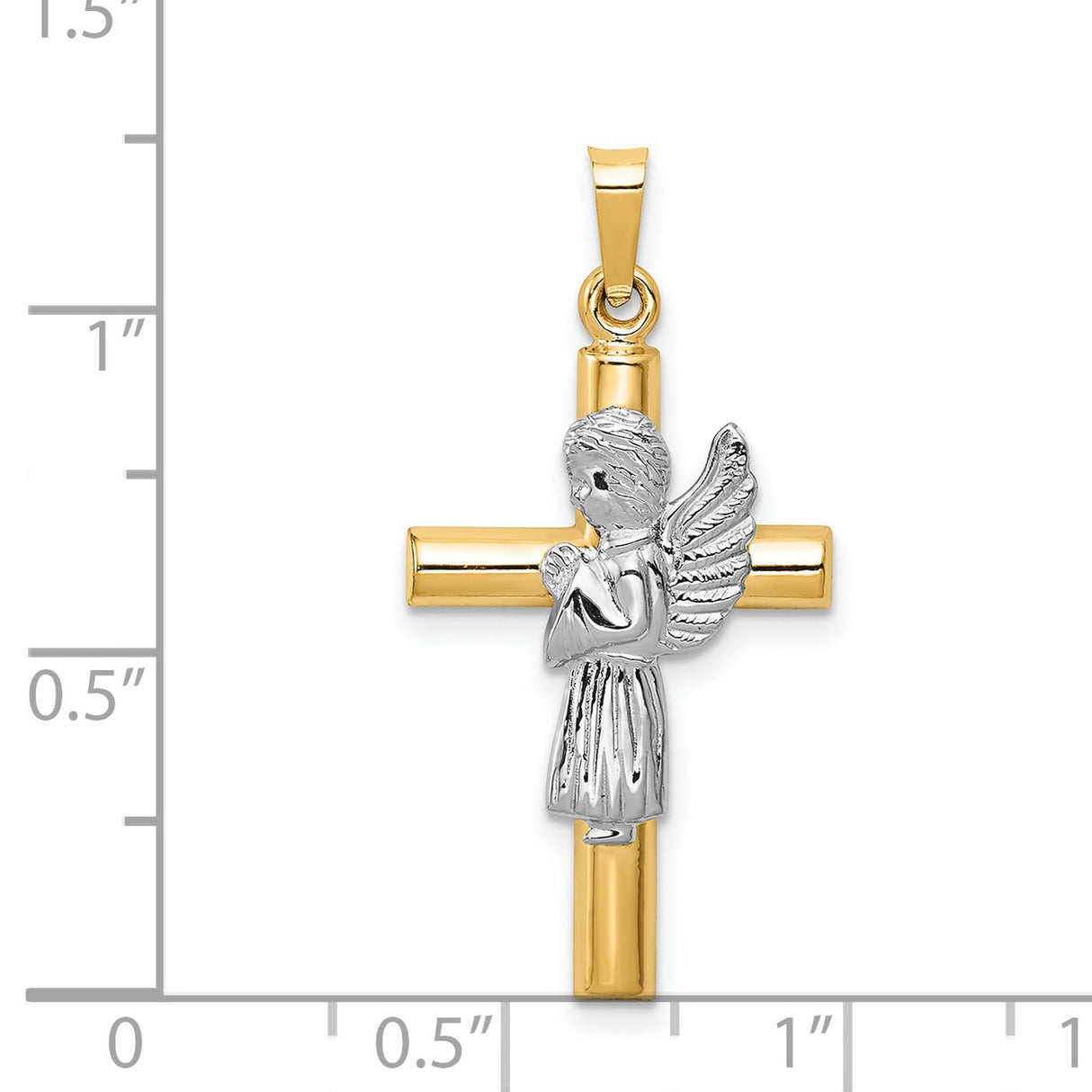 Angel Praying Yellow Gold Hollow Cross Charm Pendant in Real 14k Multi-Tone Gold