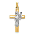 Angel Praying Yellow Gold Hollow Cross Charm Pendant in Real 14k Multi-Tone Gold