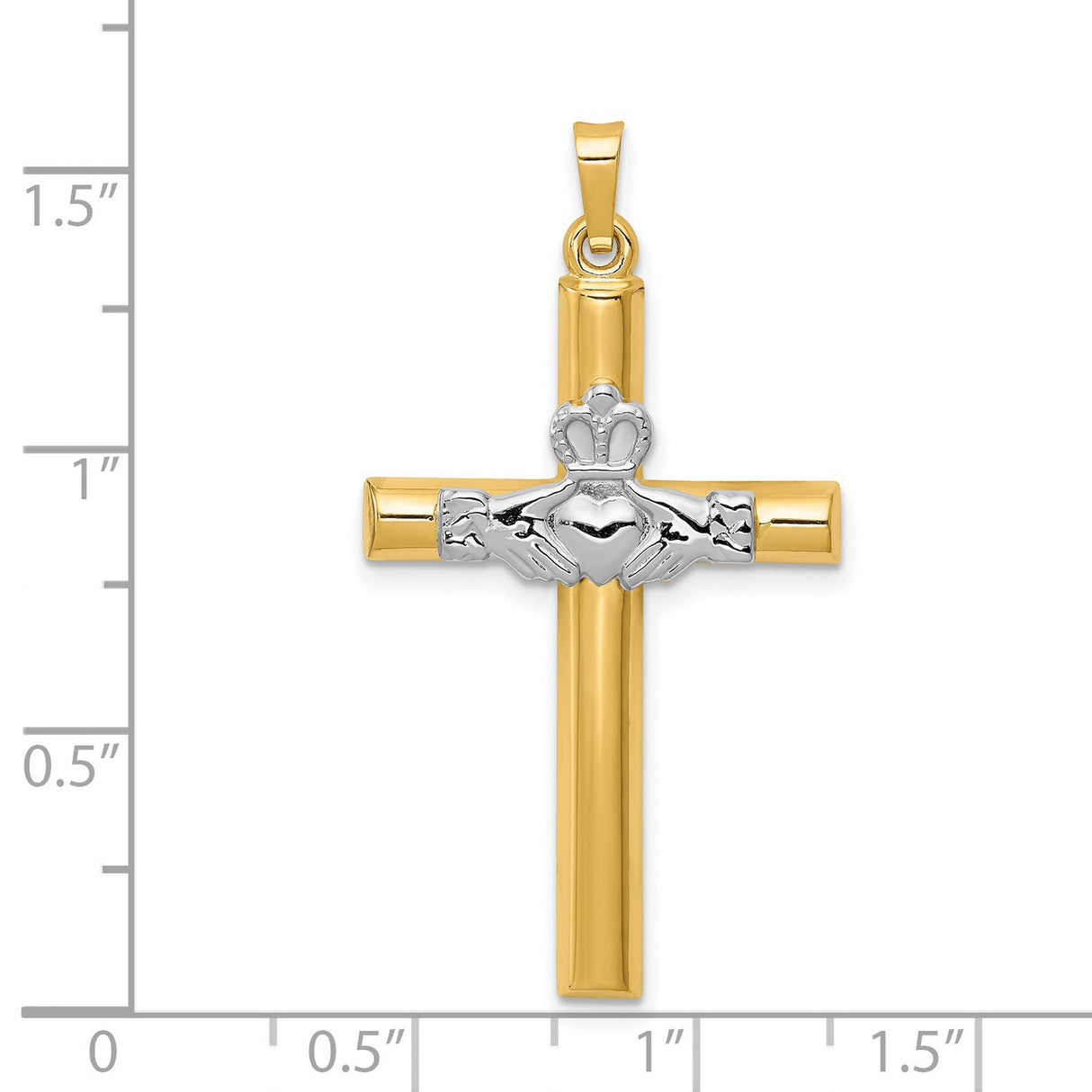 Claddagh Symbol Latin Cross Charm Pendant in Real 14k Multi-Tone Gold