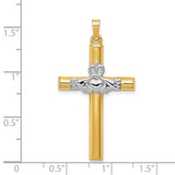 Claddagh Symbol Latin Cross Charm Pendant in Real 14k Multi-Tone Gold