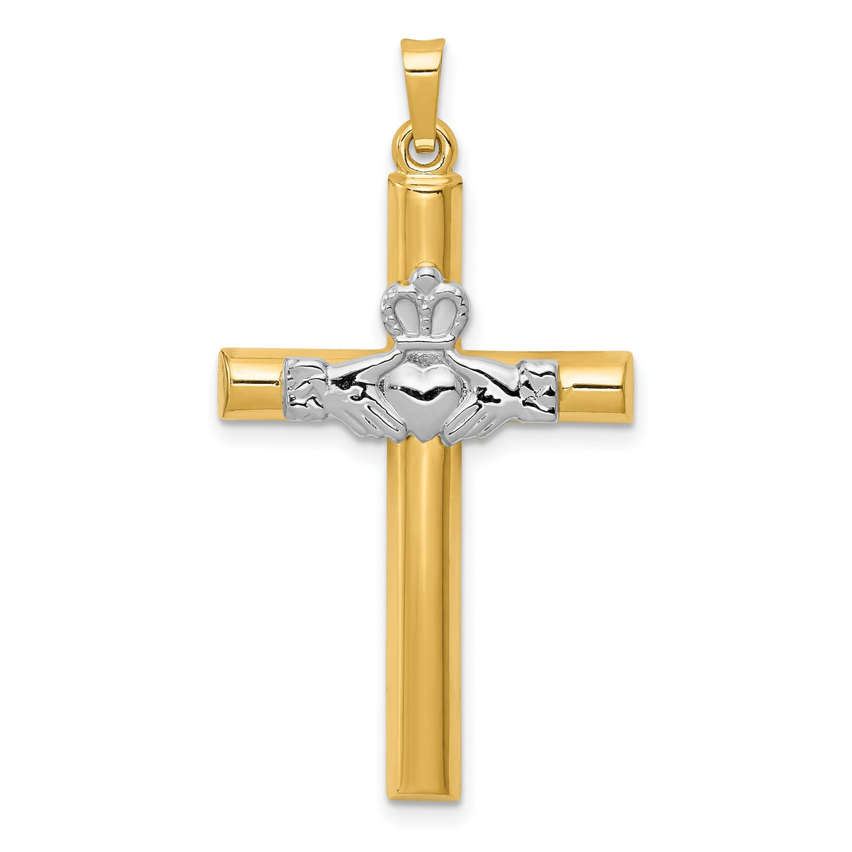 Claddagh Symbol Latin Cross Charm Pendant in Real 14k Multi-Tone Gold
