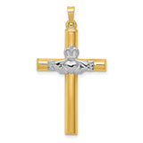 Claddagh Symbol Latin Cross Charm Pendant in Real 14k Multi-Tone Gold