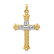 Claddagh Symbol Fleur-De-Lis Cross Charm Pendant in Real 14k Multi-Tone Gold