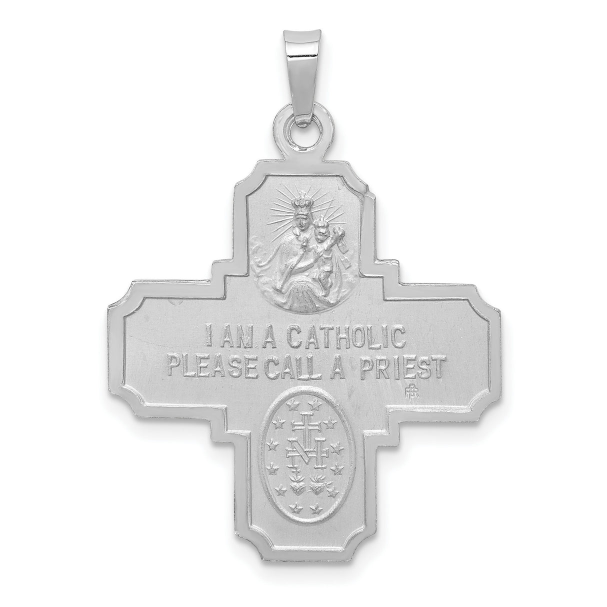 Solid Four Way Cross Cruciform Charm Pendant in Real 14k White Gold
