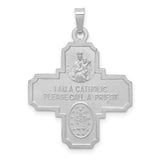 Solid Four Way Cross Cruciform Charm Pendant in Real 14k White Gold