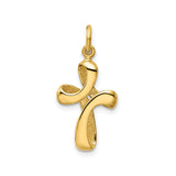 14k Yellow Gold Cross Pendant with Sculpted Ribbon Design, Polished Religious Jewelry
