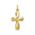 14k Yellow Gold Cross Pendant with Sculpted Ribbon Design, Polished Religious Jewelry