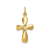 14k Yellow Gold Cross Pendant with Sculpted Ribbon Design, Polished Religious Jewelry