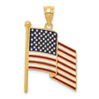 14k Yellow Gold American Flag Pendant with Red White Blue Enamel, Patriotic USA Charm