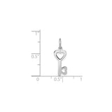 14k White Gold Heart Key Pendant with Two Heart Cutouts, Romantic Minimalist Charm for Women